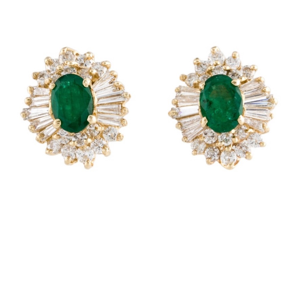 Vintage Emerald Diamond Ballerina 14k Earrings